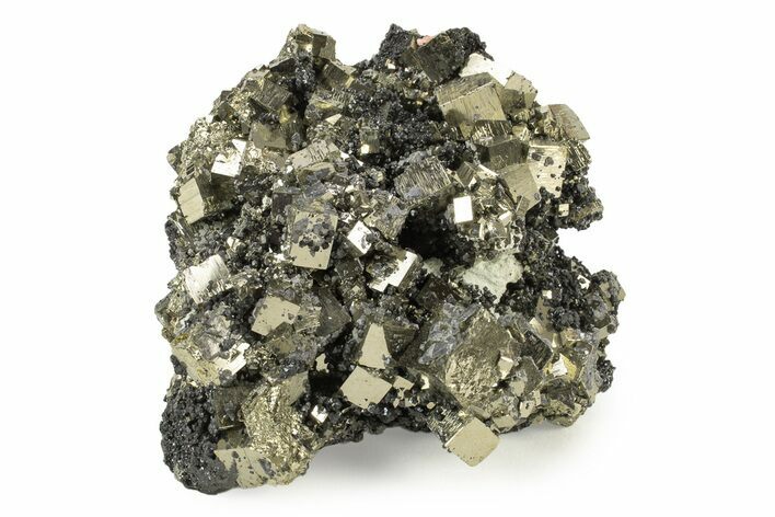 Gleaming Cubic Pyrite Crystal Cluster - Peru #238973